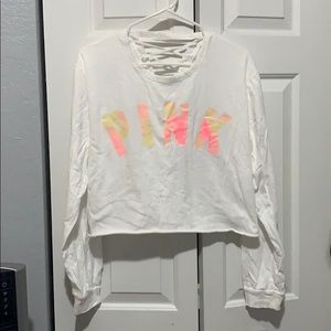 PINK white long sleeve with opened back